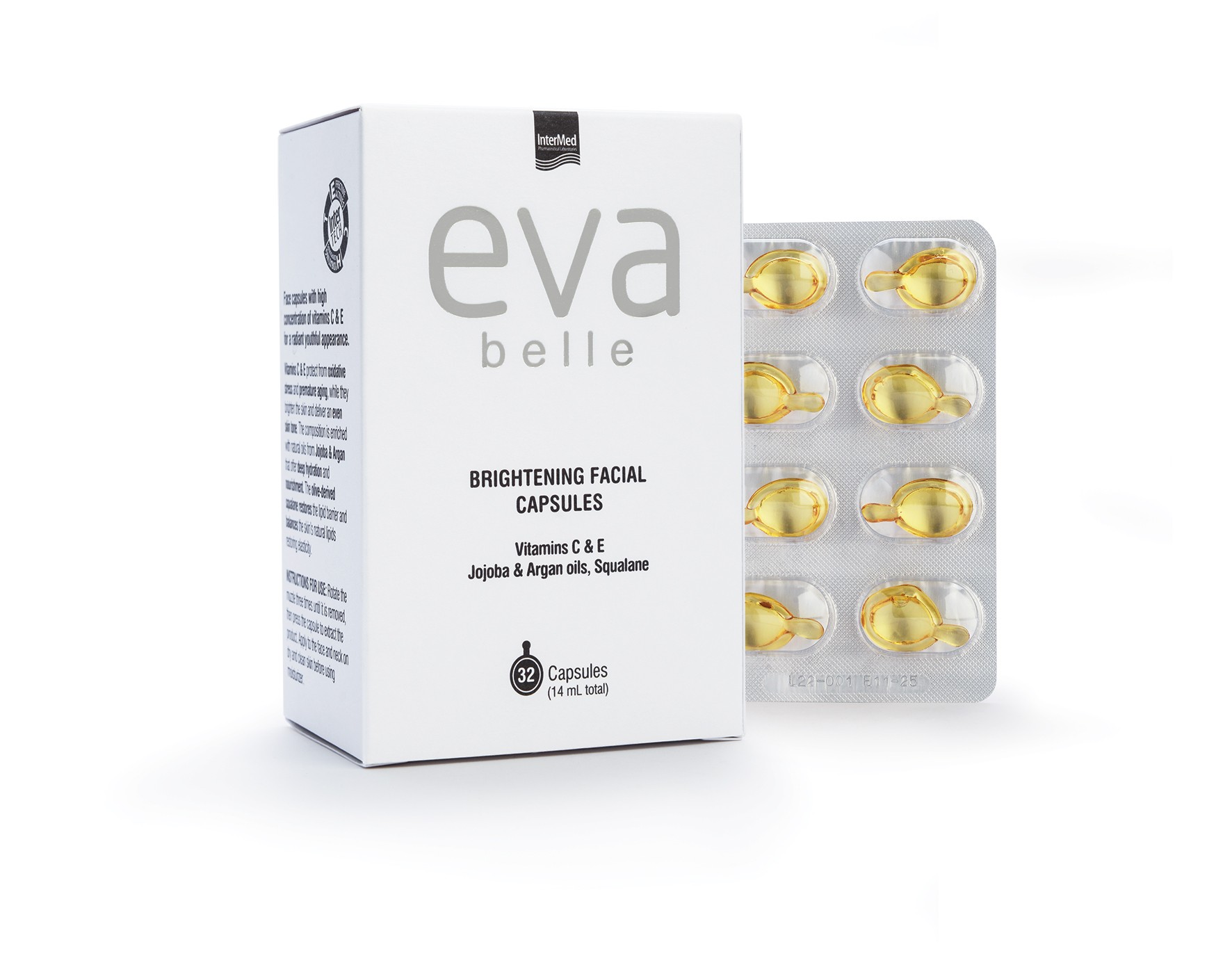 Συσκευασία του προϊόντος Eva Belle BRIGHTENING FACIAL CAPSULES της InterMed